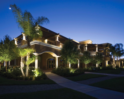 Residential lighting on home at dusk - Landscape lighting Orlando