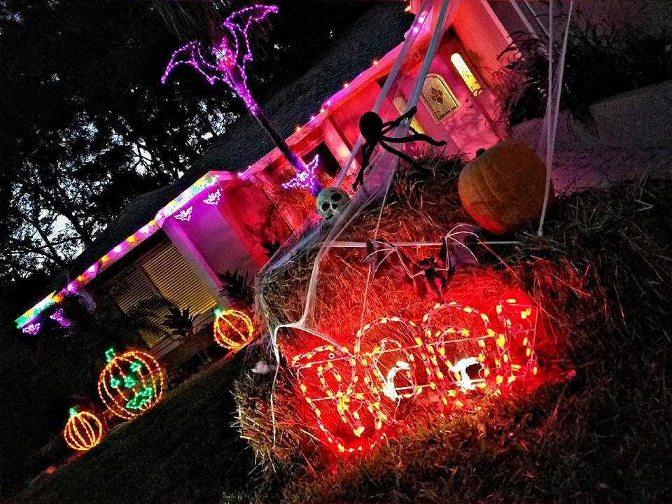 Spooky outdoor Halloween lighting at dusk