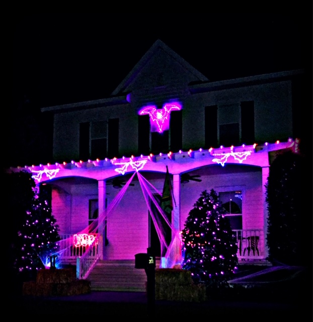 purple halloween lighting display