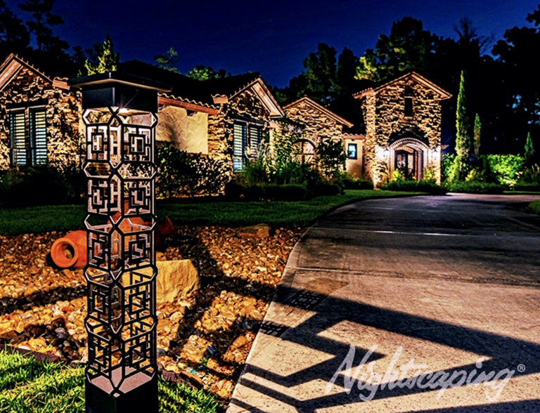 Home pathway landscape lighting design at night