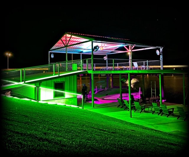 Multi-colored lighting on a house